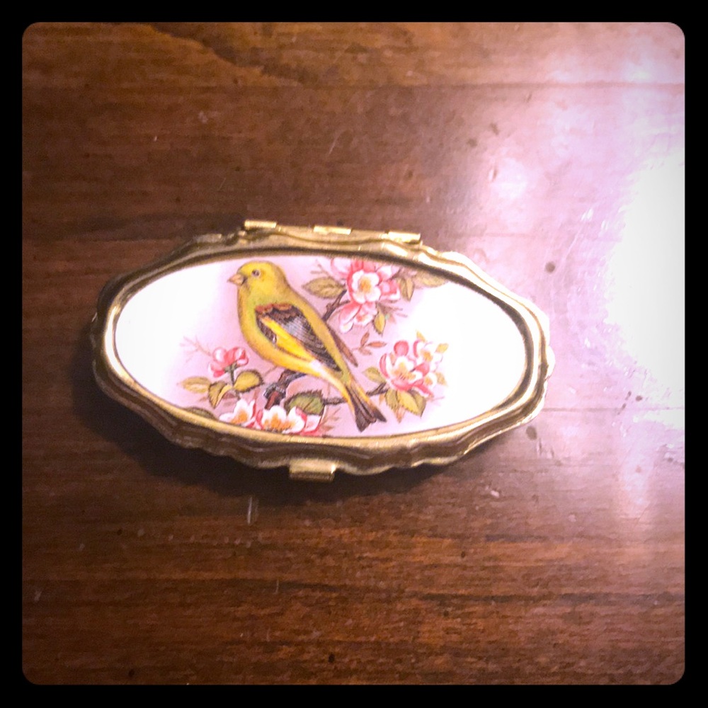 Vintage pill box Parakeet & Peony. Like new.